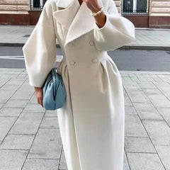 Women's Wool Coat | Double Breasted Wide Lapel Longline