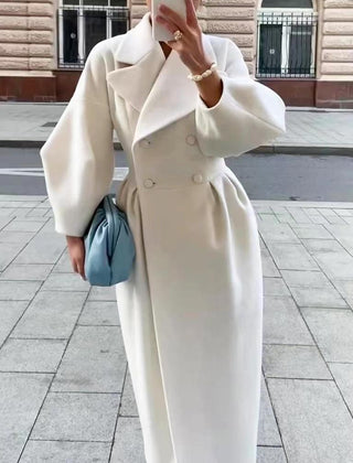 Women's Wool Coat | Double Breasted Wide Lapel Longline