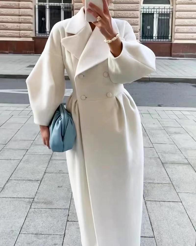 Women's Wool Coat | Double Breasted Wide Lapel Longline