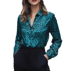 Women's Blouse | Leopard Print Satin V-Neck