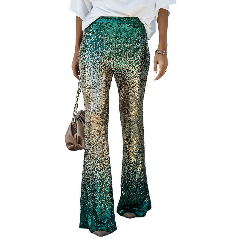 Women's Sequin Trousers | High Waist Flared