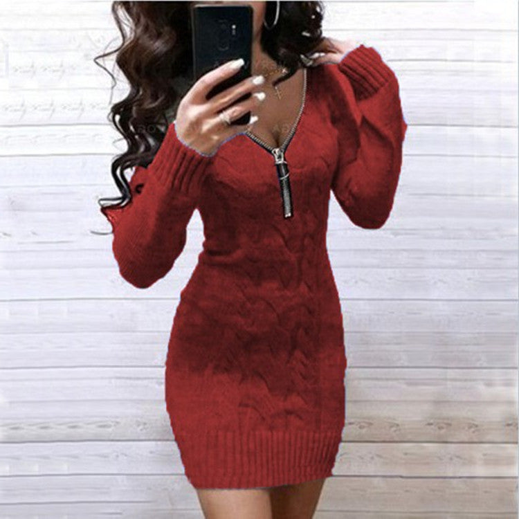 Women's Knit Dress | Cable Knit Half Zip Mini