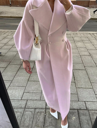 Women's Wool Coat | Double Breasted Wide Lapel Longline