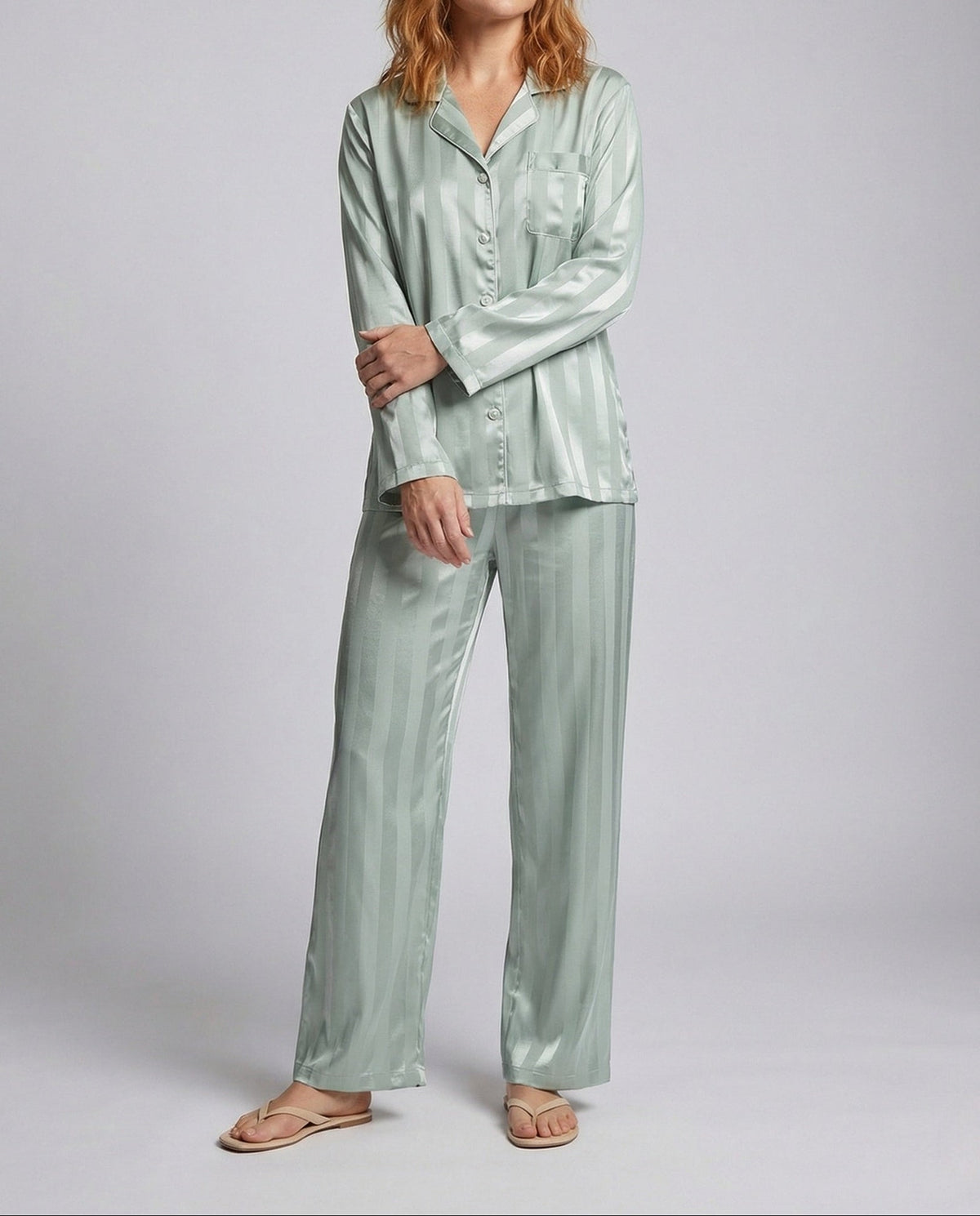 Women's Pyjama Set | Satin Button Front Long Sleeve