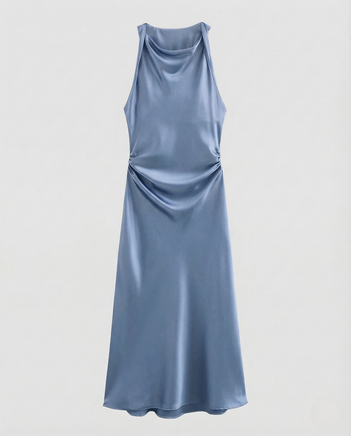 Women's Evening Dress | Satin Cowl Neck Ruched Midi