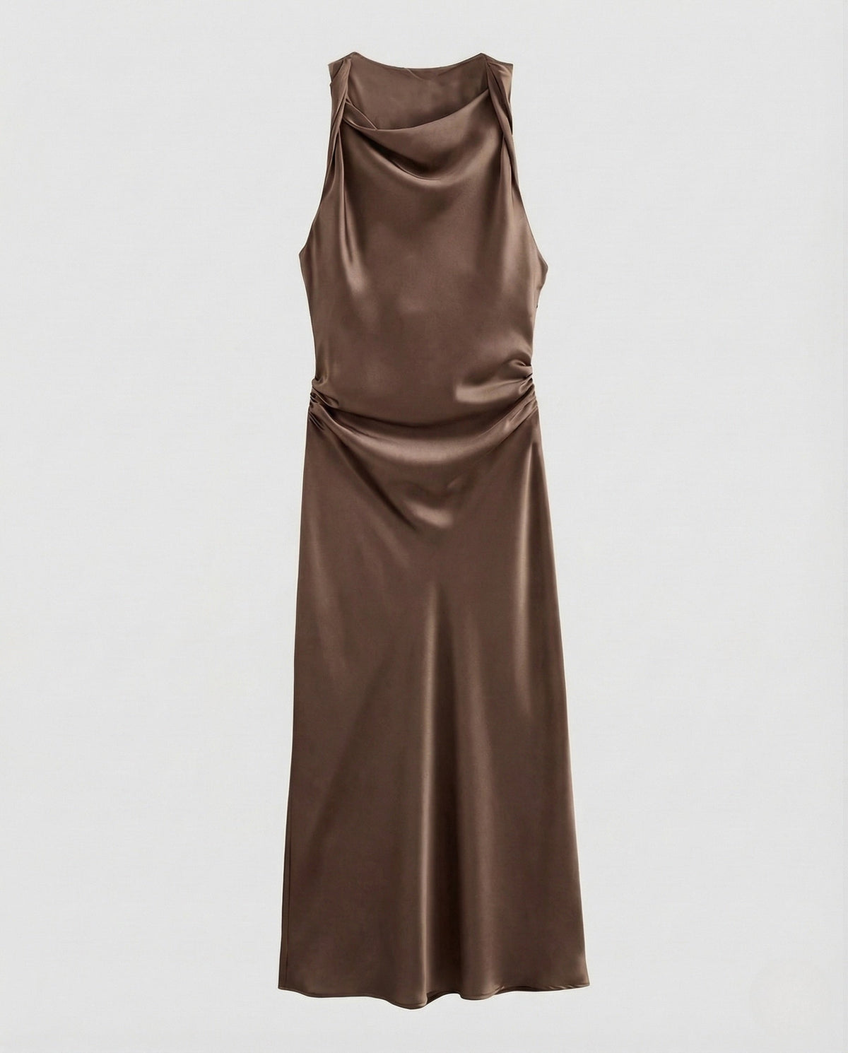 Women's Evening Dress | Satin Cowl Neck Ruched Midi