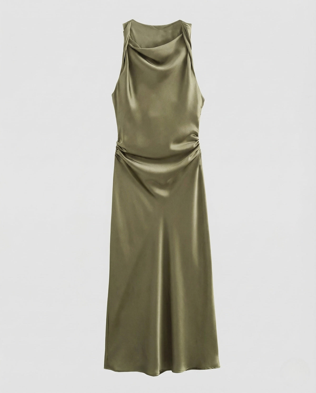 Women's Evening Dress | Satin Cowl Neck Ruched Midi