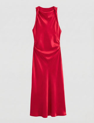 Women's Evening Dress | Satin Cowl Neck Ruched Midi