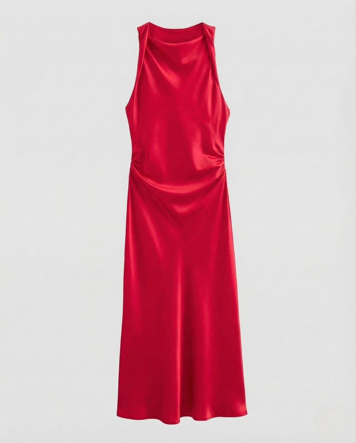 Women's Evening Dress | Satin Cowl Neck Ruched Midi