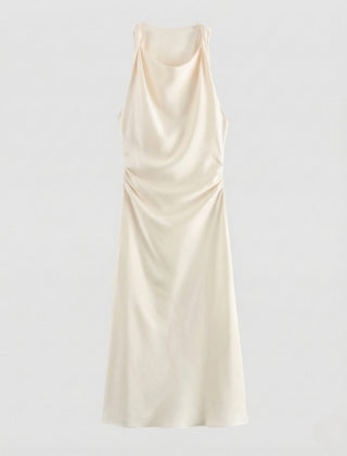 Women's Evening Dress | Satin Cowl Neck Ruched Midi