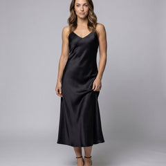Women's Party Dress | Satin Slip Midi V-Neck
