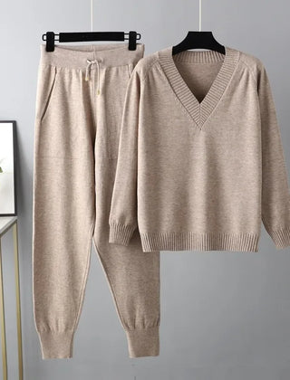 Women's Knit Lounge Set | V-Neck Jumper and Joggers