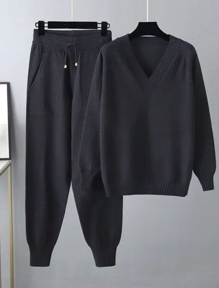 Women's Knit Lounge Set | V-Neck Jumper and Joggers
