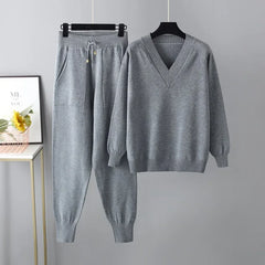 Women's Knit Lounge Set | V-Neck Jumper and Joggers