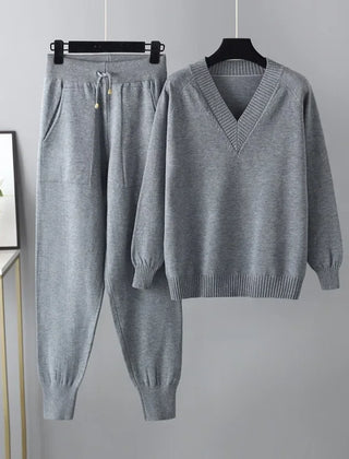 Women's Knit Lounge Set | V-Neck Jumper and Joggers