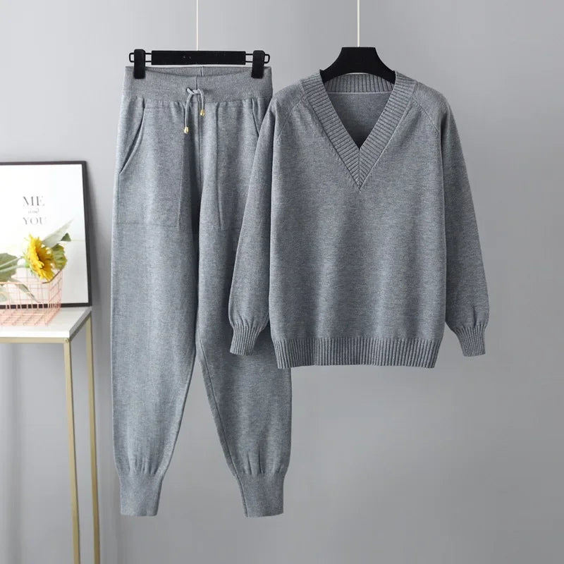 Women's Knit Lounge Set | V-Neck Jumper and Joggers
