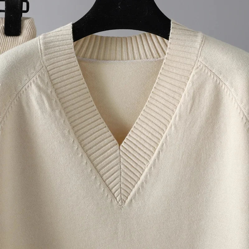Women's Knit Lounge Set | V-Neck Jumper and Joggers