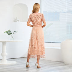 Women's Occasion Dress | Embellished Leaf Midi Short Sleeve