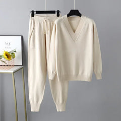 Women's Knit Lounge Set | V-Neck Jumper and Joggers