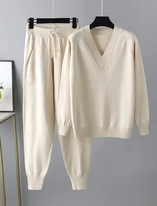 Women's Knit Lounge Set | V-Neck Jumper and Joggers