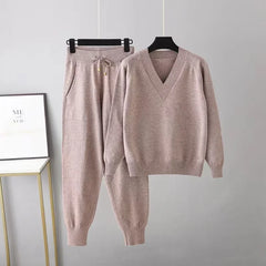Women's Knit Lounge Set | V-Neck Jumper and Joggers