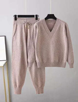 Women's Knit Lounge Set | V-Neck Jumper and Joggers