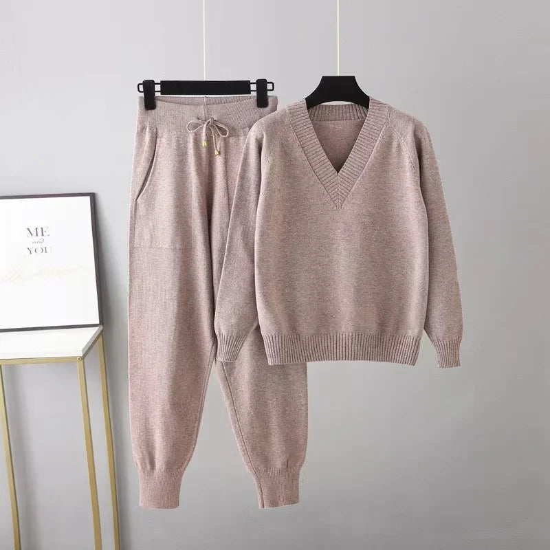 Women's Knit Lounge Set | V-Neck Jumper and Joggers