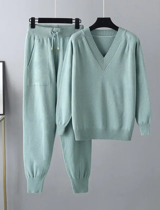 Women's Knit Lounge Set | V-Neck Jumper and Joggers