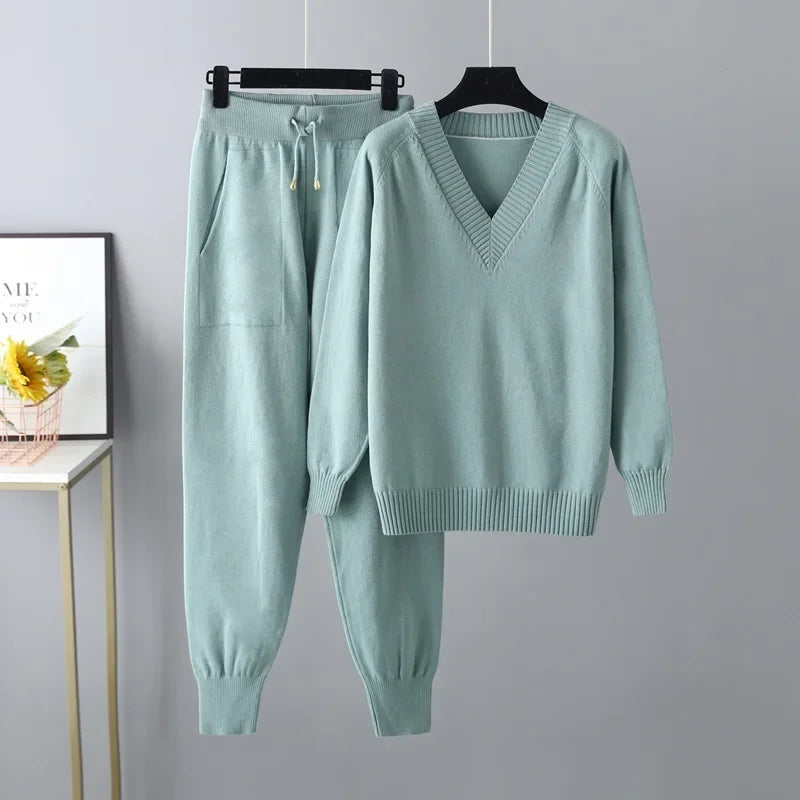Women's Knit Lounge Set | V-Neck Jumper and Joggers