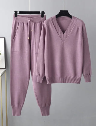 Women's Knit Lounge Set | V-Neck Jumper and Joggers