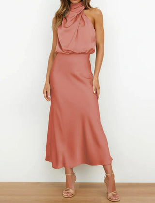 Women's Midi Dress | Halter Neck Satin Cowl