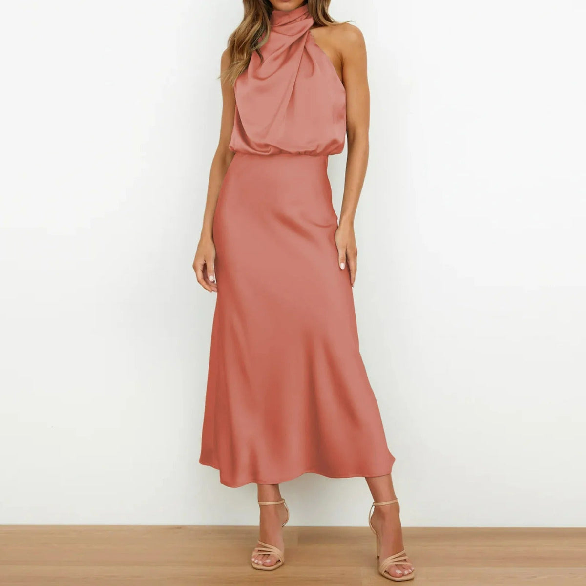 Women's Midi Dress | Halter Neck Satin Cowl