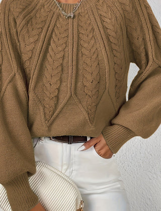 Women's Jumper | Cable Knit Balloon Sleeve Crew Neck