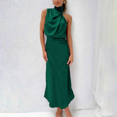 Women's Midi Dress | Halter Neck Satin Cowl