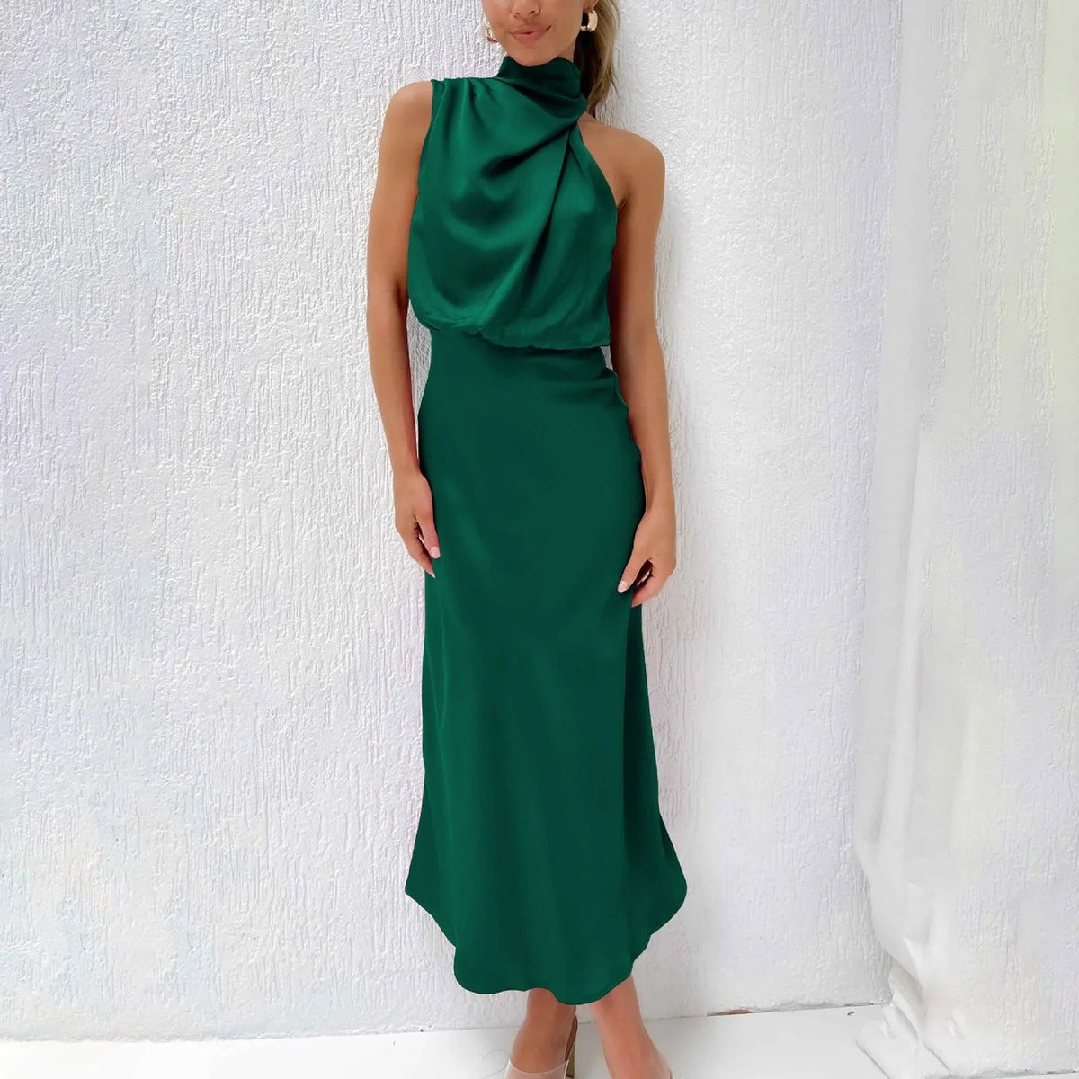 Women's Midi Dress | Halter Neck Satin Cowl