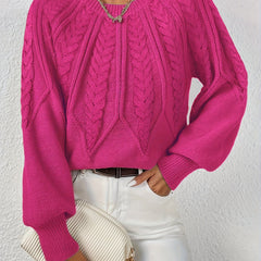 Women's Jumper | Cable Knit Balloon Sleeve Crew Neck