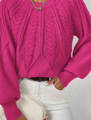 Women's Jumper | Cable Knit Balloon Sleeve Crew Neck