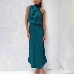 Women's Midi Dress | Halter Neck Satin Cowl