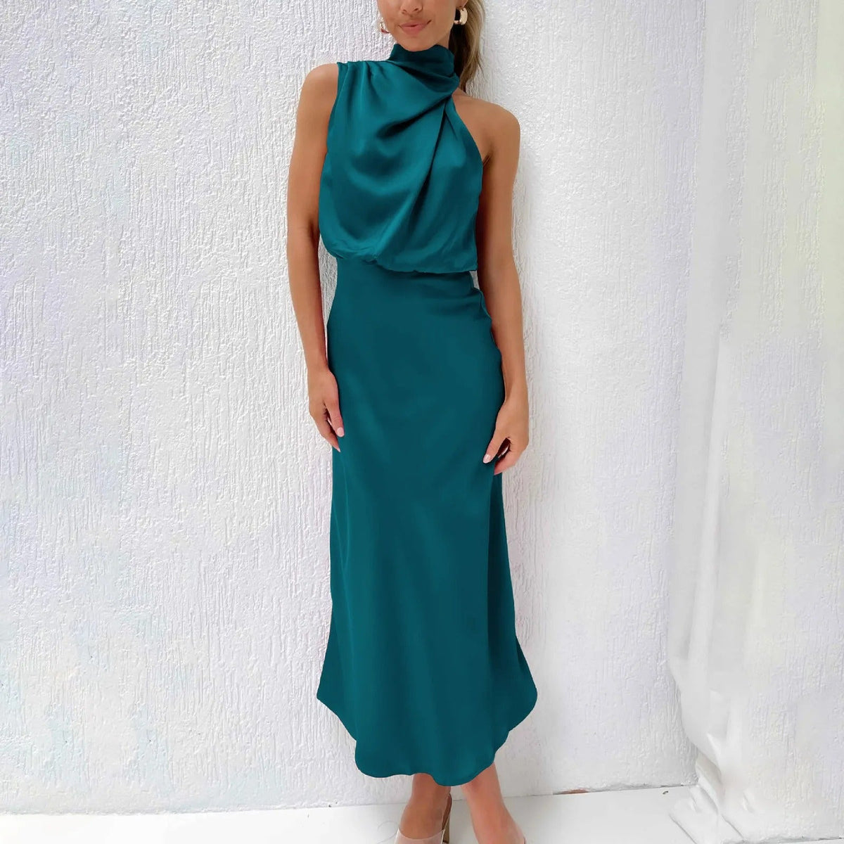 Women's Midi Dress | Halter Neck Satin Cowl