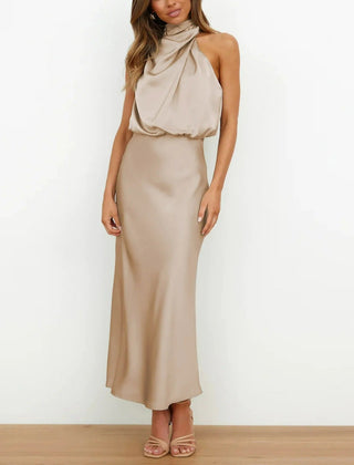 Women's Midi Dress | Halter Neck Satin Cowl