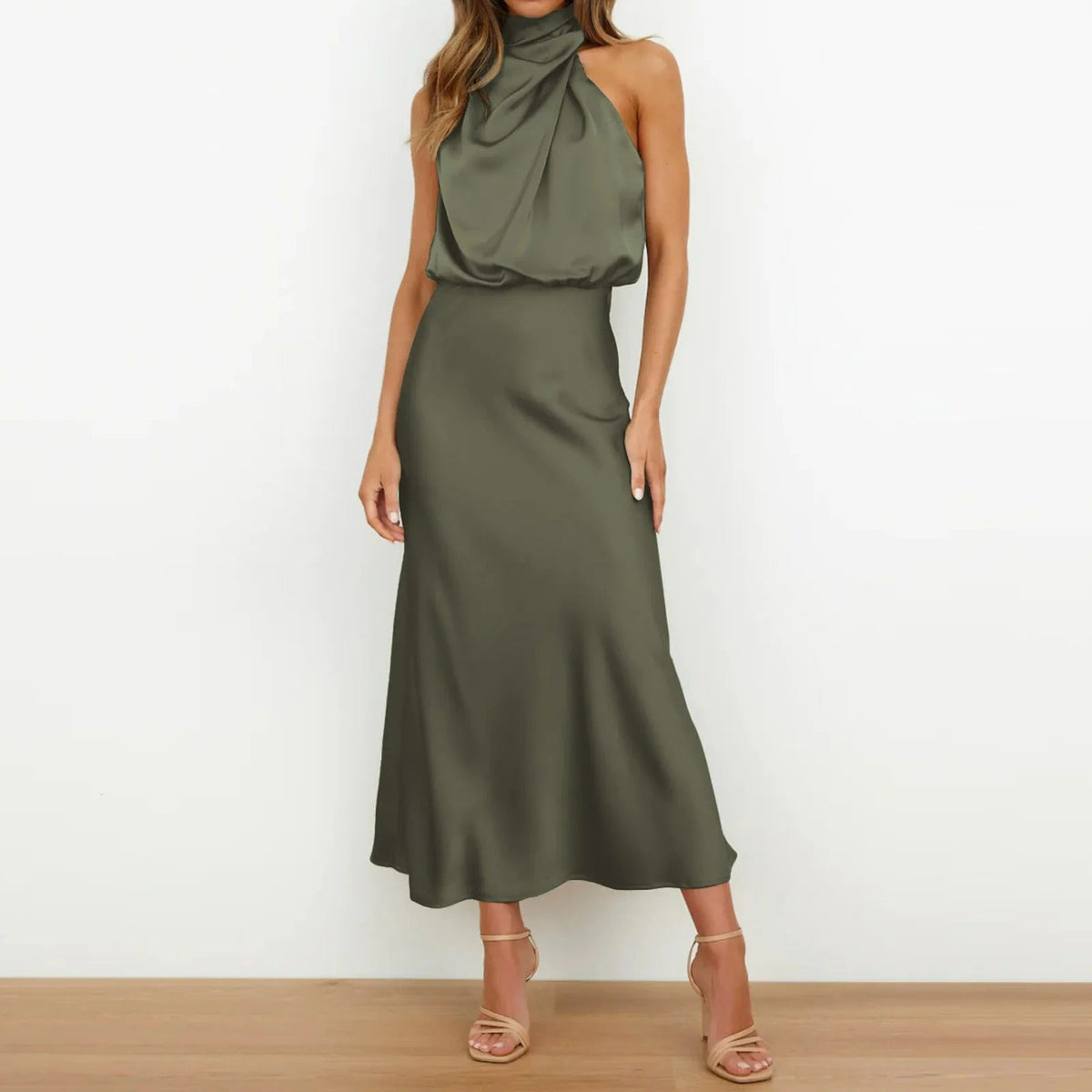 Women's Midi Dress | Halter Neck Satin Cowl