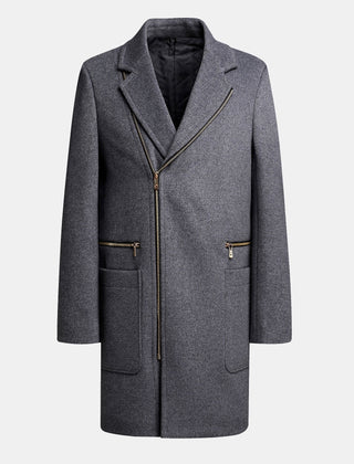 Men's Coat | Wool Blend Asymmetric Zip Longline