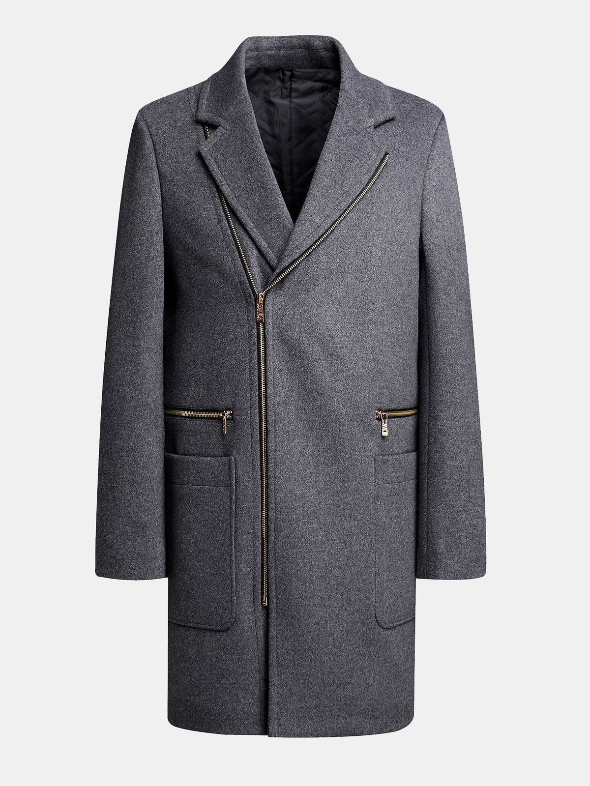 Men's Coat | Wool Blend Asymmetric Zip Longline