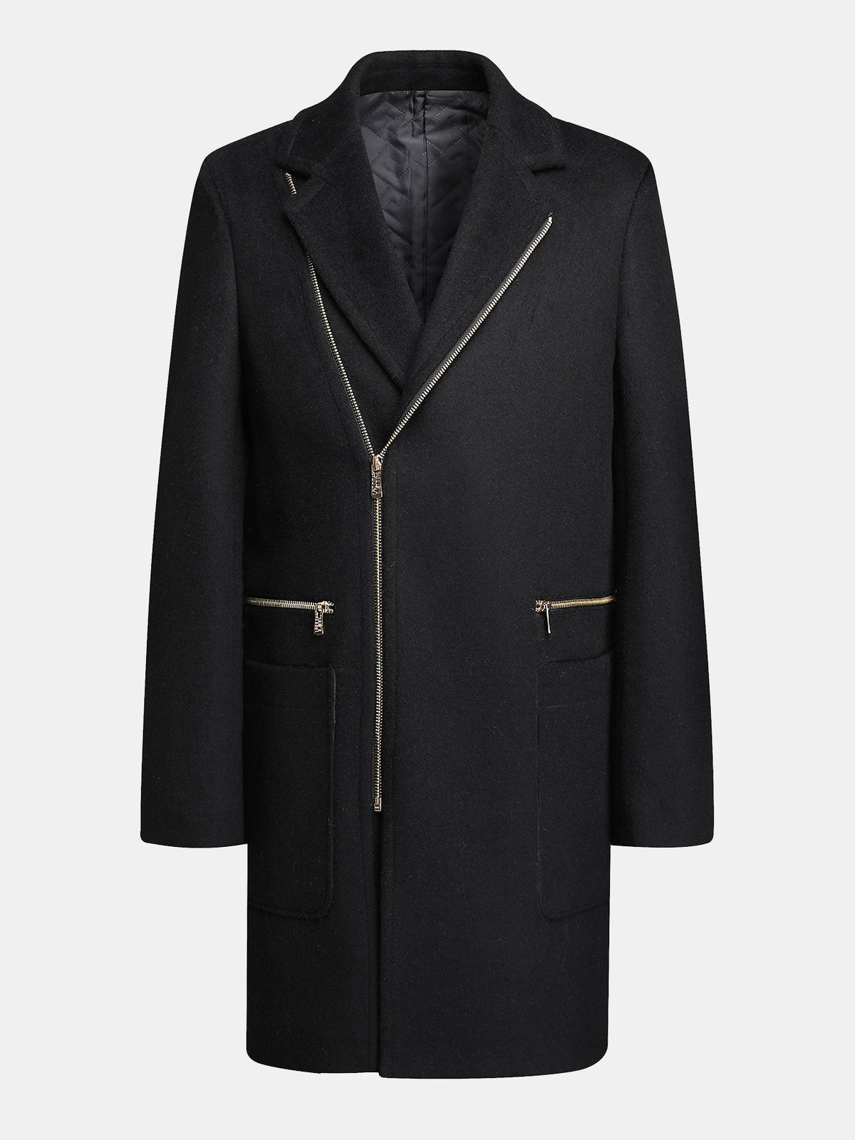 Men's Coat | Wool Blend Asymmetric Zip Longline