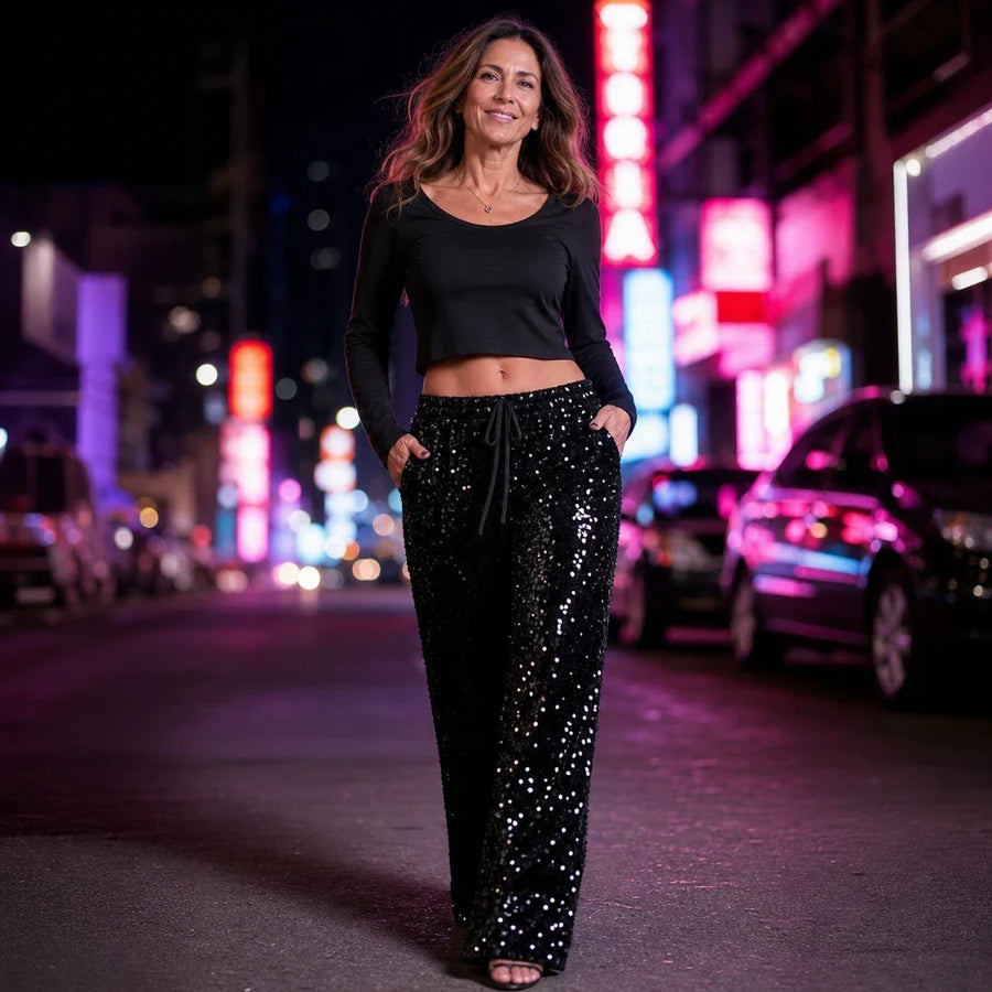 Women's Sequin Trousers | Straight Leg Party
