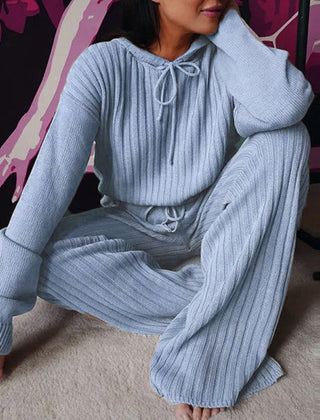 Women's Pyjama Set | Hooded Ribbed Knit Wide Leg