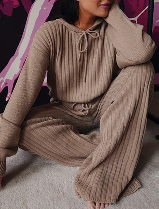 Women's Pyjama Set | Hooded Ribbed Knit Wide Leg