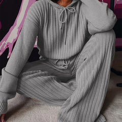 Women's Pyjama Set | Hooded Ribbed Knit Wide Leg