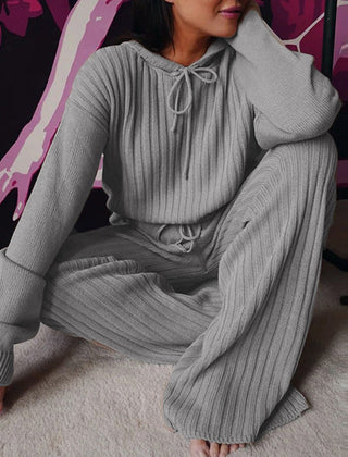 Women's Pyjama Set | Hooded Ribbed Knit Wide Leg