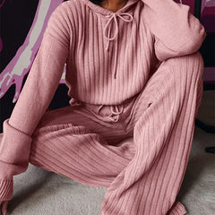 Women's Pyjama Set | Hooded Ribbed Knit Wide Leg
